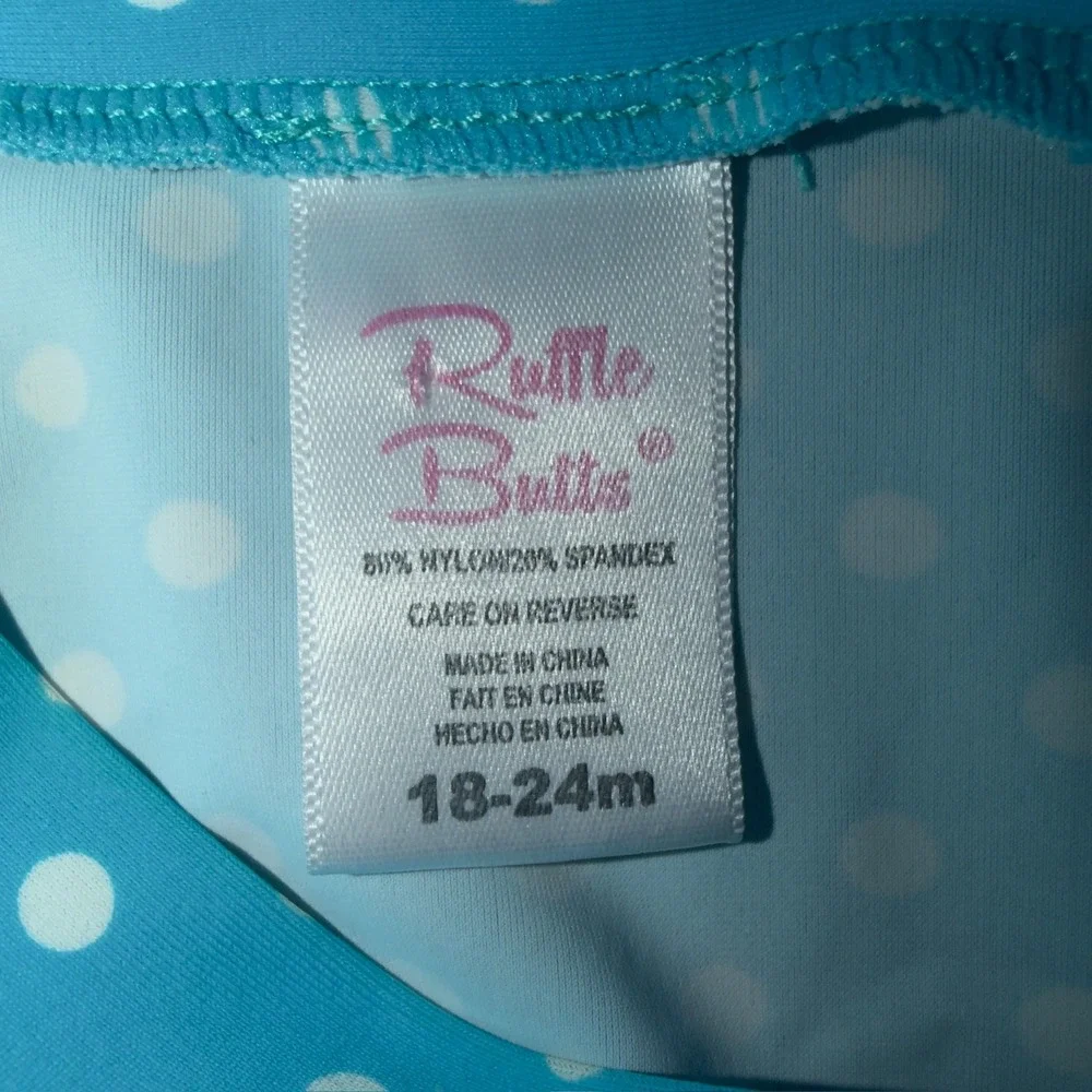 Ruffle Butts Baby Girls Blue‎ Polka Dot Rash Guard Swim Top 18-24 Months